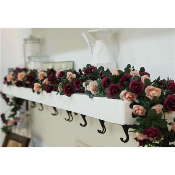 8pcs 65.6Ft Flower Garland, Fake Rose Vine Artificial Flowers Hanging Rose Ivy - Picture 5 of 7